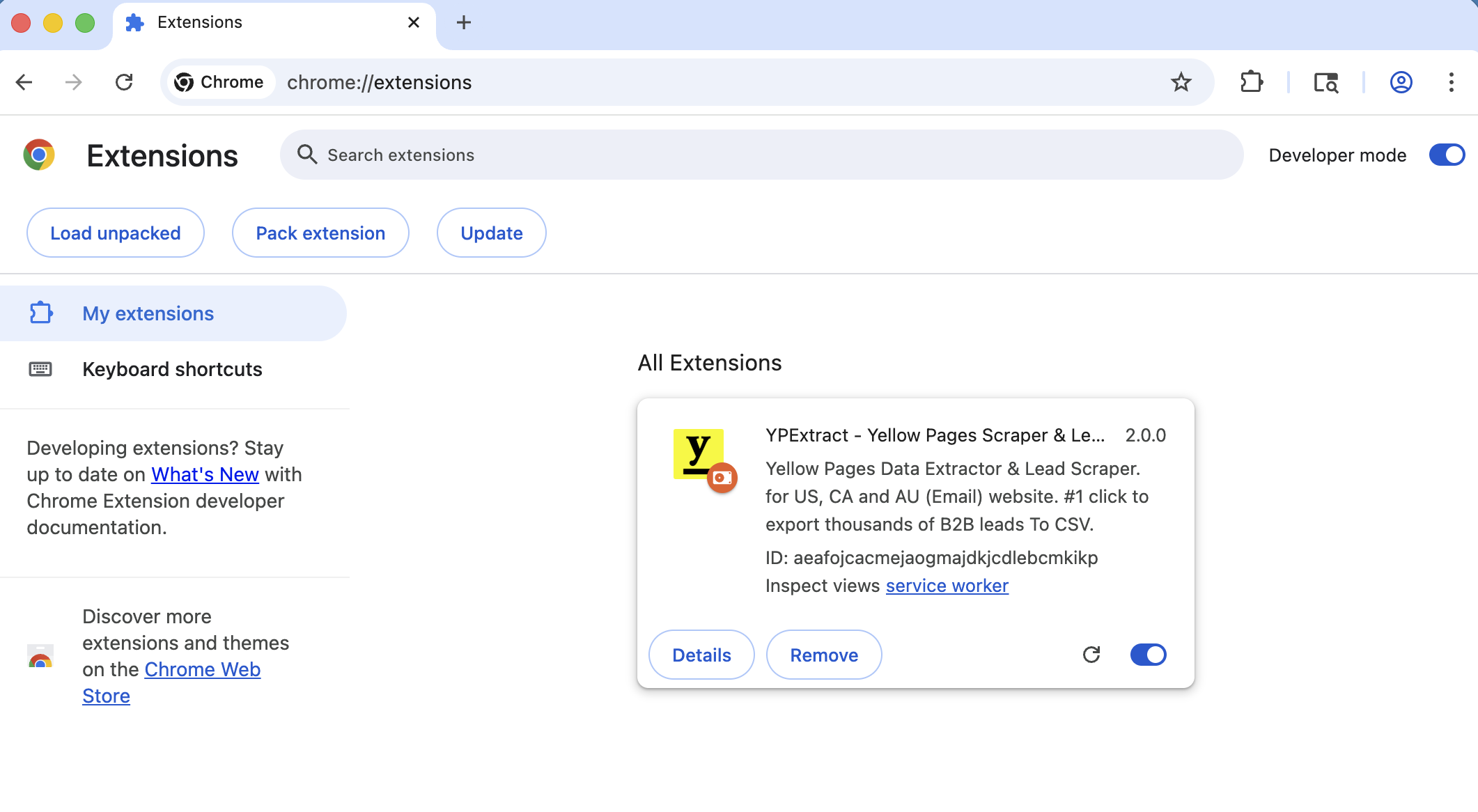 Yellow Pages Extractor chrome extension install done