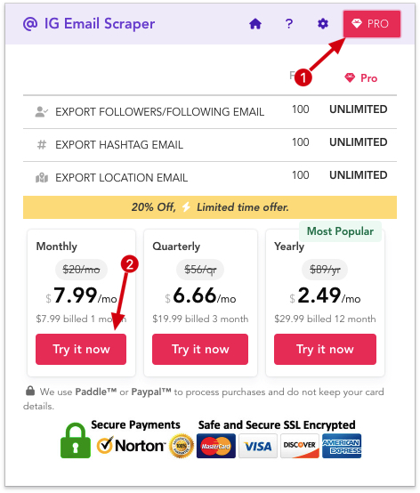 Yellow Pages Extractor chrome extension subscribe pro