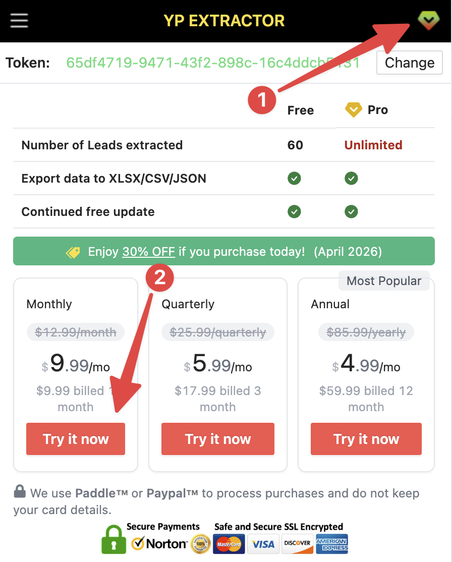Yellow Pages Extractor chrome extension subscribe pro